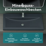 Lavabo Glasvilla, vasque encastrée, meuble-lavabo, en fonte minérale, rectangulaire, 1 trou de robinetterie, avec trop-plein, Col01