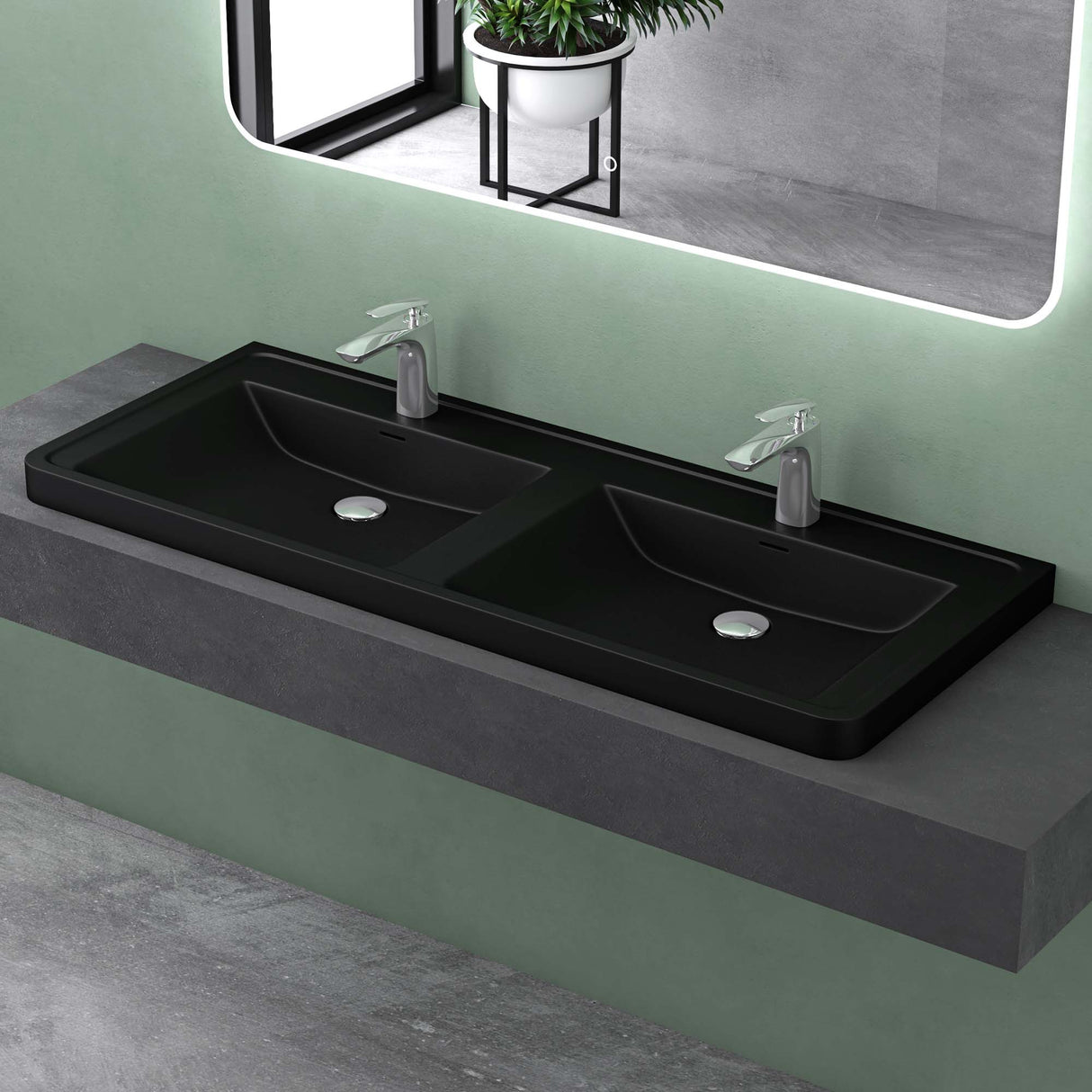 Lavabo Glasvilla, lavabo encastré, vasque rectangulaire en matériau minéral moulé avec trop-plein, Col8