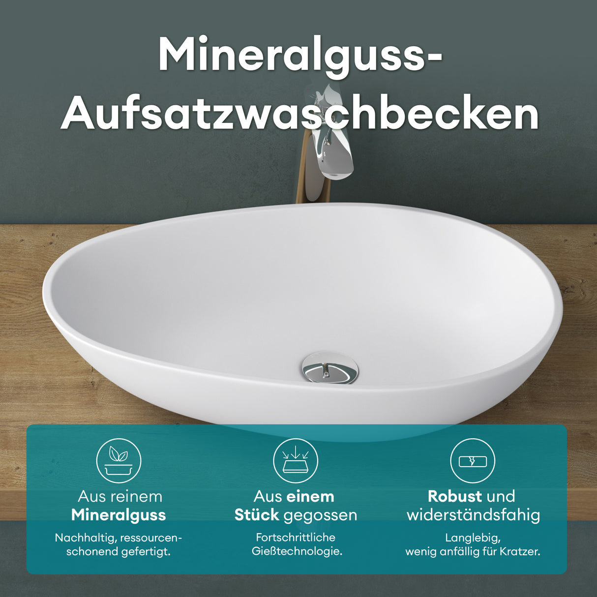 glasvilla Waschbecken oval Aufsatzwaschbecken ohne Hahnloch und Überlauf Col809