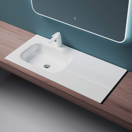 glasvilla lavabo de encastre lavabo de mineral de resina mueble de lavabo espacio de almacenamiento grande rectangular Col04