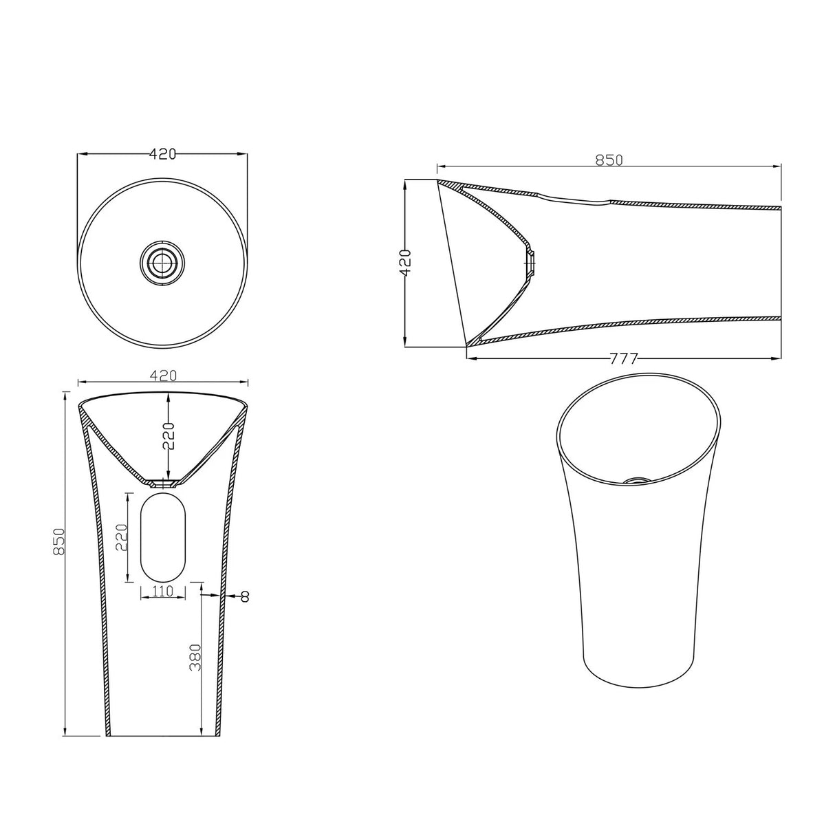 glasvilla lavabo lavabo de pie de mineral columna de lavabo columna Colossum33