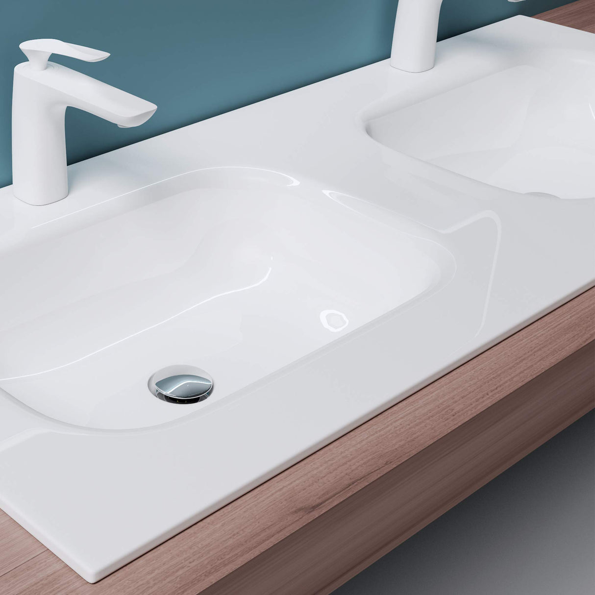 Lavabo Glasvilla, lavabo encastré, lavabo en fonte minérale, meuble-lavabo, grand espace de rangement, rectangulaire Col04