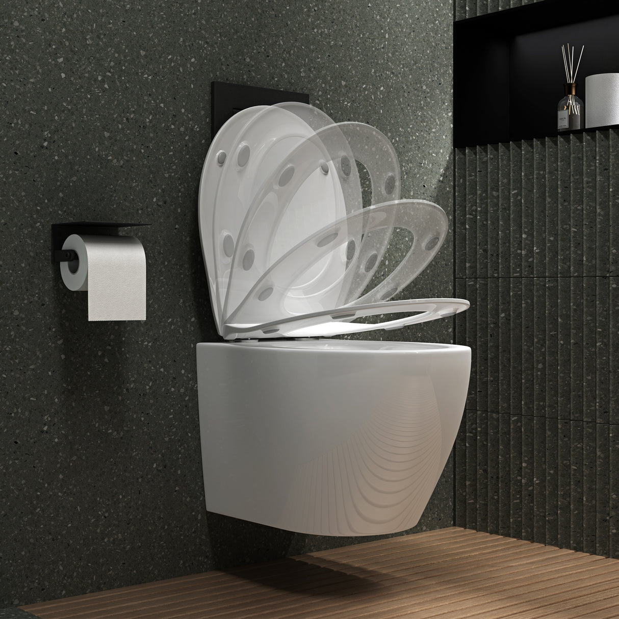 Glasvilla Design – Inodoro suspendido sin reborde en cerámica blanca con asiento Soft-Close