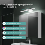 Armoire de toilette Glasvilla avec miroir et lampe intégrée, meuble de salle de bain, éclairage miroir, lampe de salle de bain LED rotative à 180°, d'une beauté rayonnante