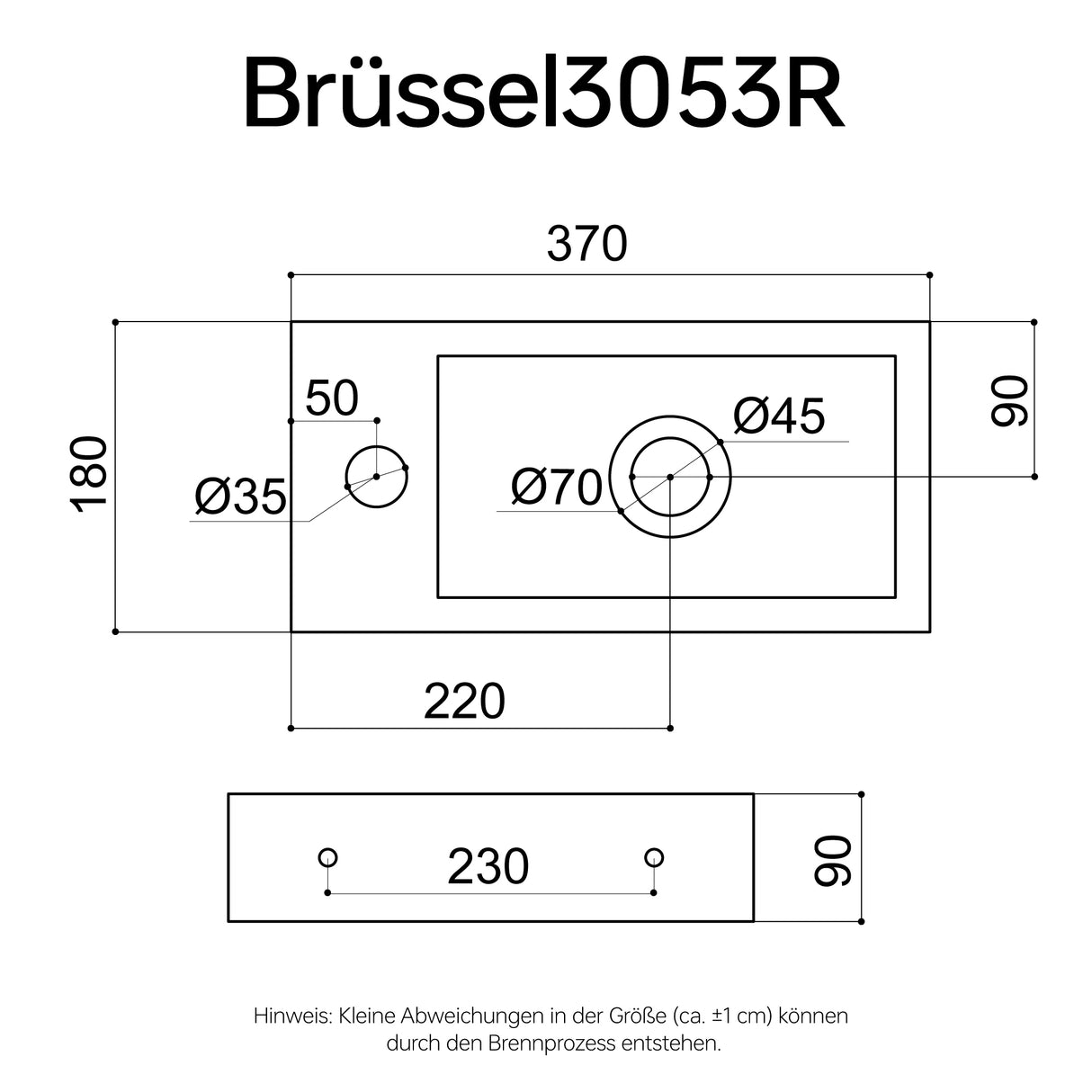 Lavabo Suspendido Glasvilla Brüssel3053 Cerámica Nano Compacta para Invitados (36 cm)