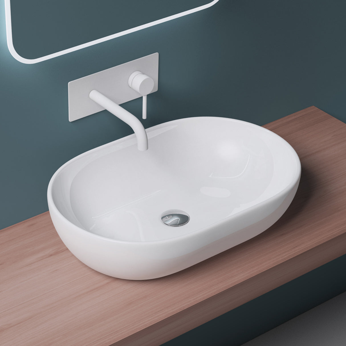 glasvilla lavabo de encimera cerámica en blanco con recubrimiento nano Bruselas322