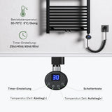 glasvilla Badheizkörper Elektrisch Handtuchwärmer für Strom, Seitenanschluss, Röhrenheizkörper Badheizung RHE mit Heizstab 02