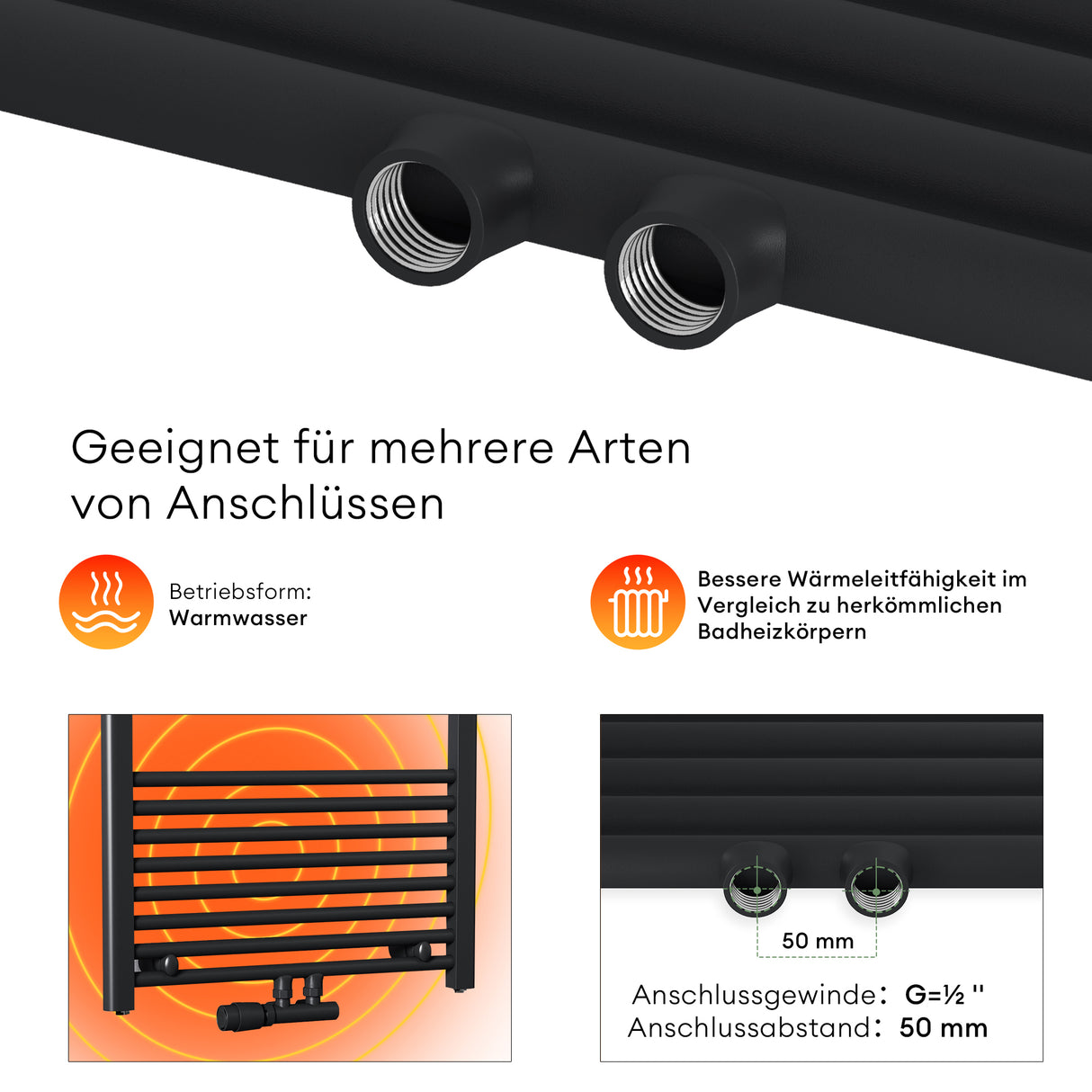 glasvilla Design Badheizkörper Seitenanschluss & Mittelanschluss Handtuchtrockner Röhrenheizkörper Badheizung RHE