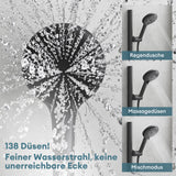 Système de douche Glasvilla avec thermostat, kit de robinetterie complet avec verrouillage de sécurité, 3 jets, pommeau de douche réglable en hauteur avec bec inférieur en laiton, système de douche 9