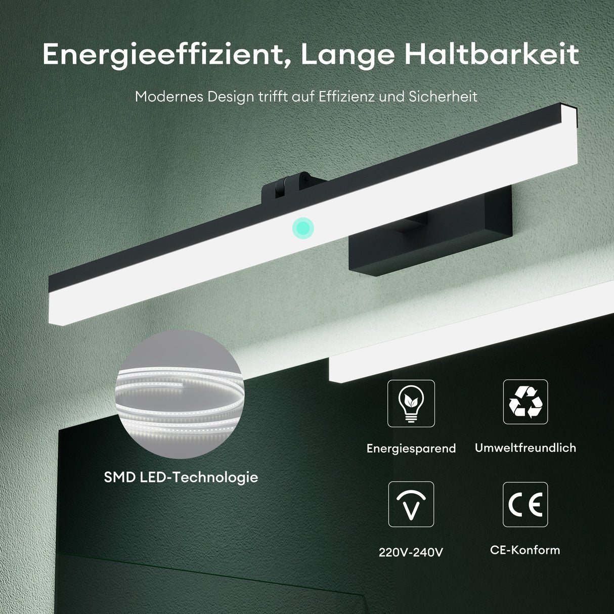 lámpara de espejo LED de 40 cm para baño | lámpara de espejo, 6000K lámpara de baño | giratoria 180° 9W Luxaris