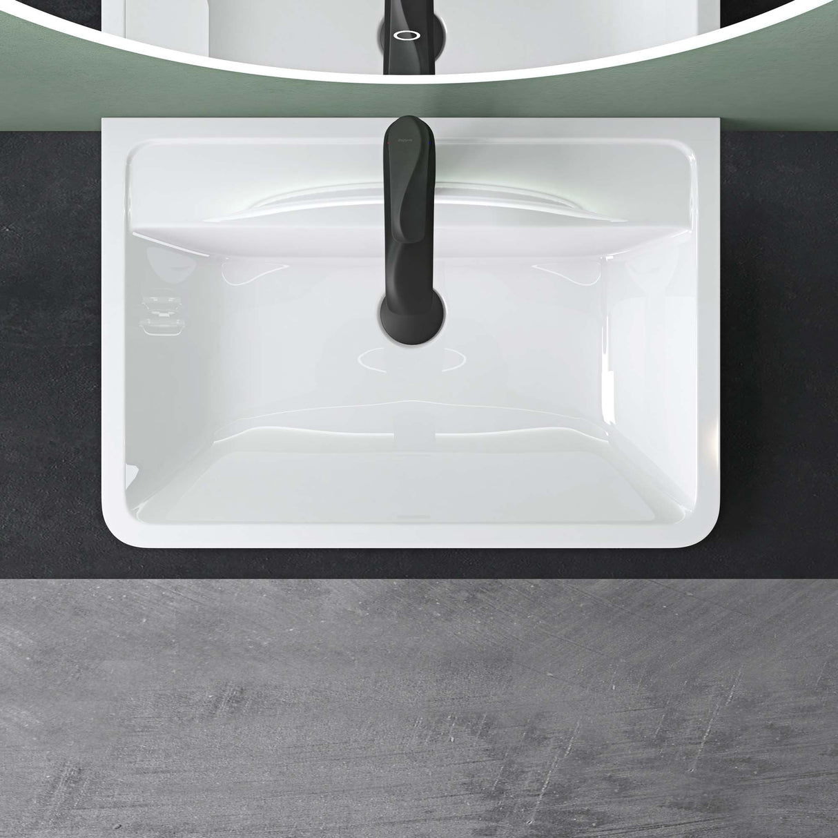 Lavabo Glasvilla, lavabo encastré, vasque rectangulaire en matériau minéral moulé avec trop-plein, Col8
