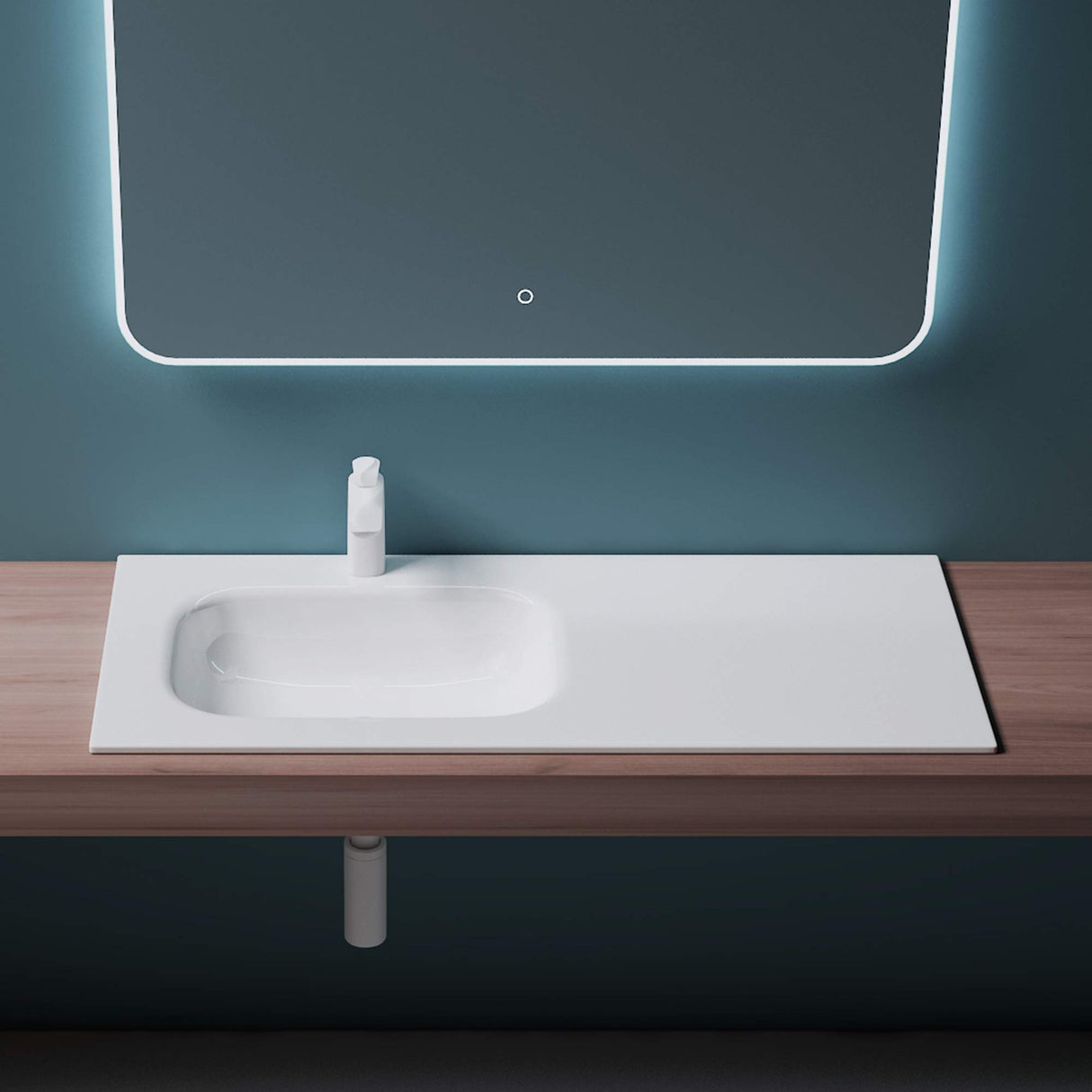 Lavabo Glasvilla, lavabo encastré, lavabo en fonte minérale, meuble-lavabo, grand espace de rangement, rectangulaire Col04