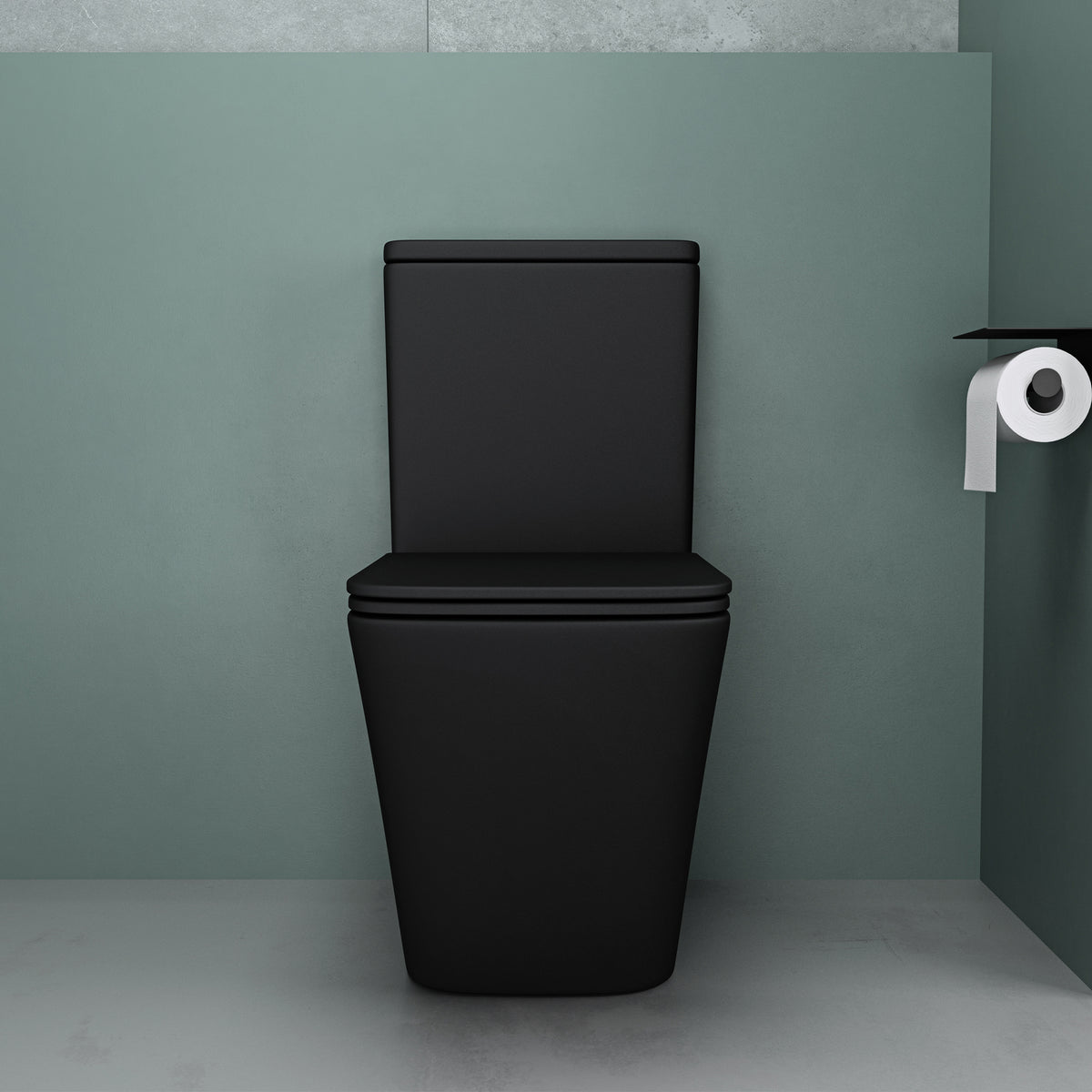 glasvilla Stand WC mit Spülkasten spülrandloses-WC bodenstehende-Toilette aus Keramik, weiß/matt schwarz  36x63x82cm, mit Absenkautomatik inkl. Spülkasten, Stand112T