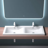 Lavabo Glasvilla, vasque encastrée, meuble sous-vasque, 2 vasques, en fonte minérale, rectangulaire, 2 trous de robinetterie, avec trop-plein, Col03