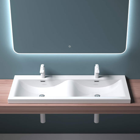 glasvilla lavabo de encastre lavabo 2 tinas mineral de resina rectangular 2 orificios para grifos función de desbordamiento Col03