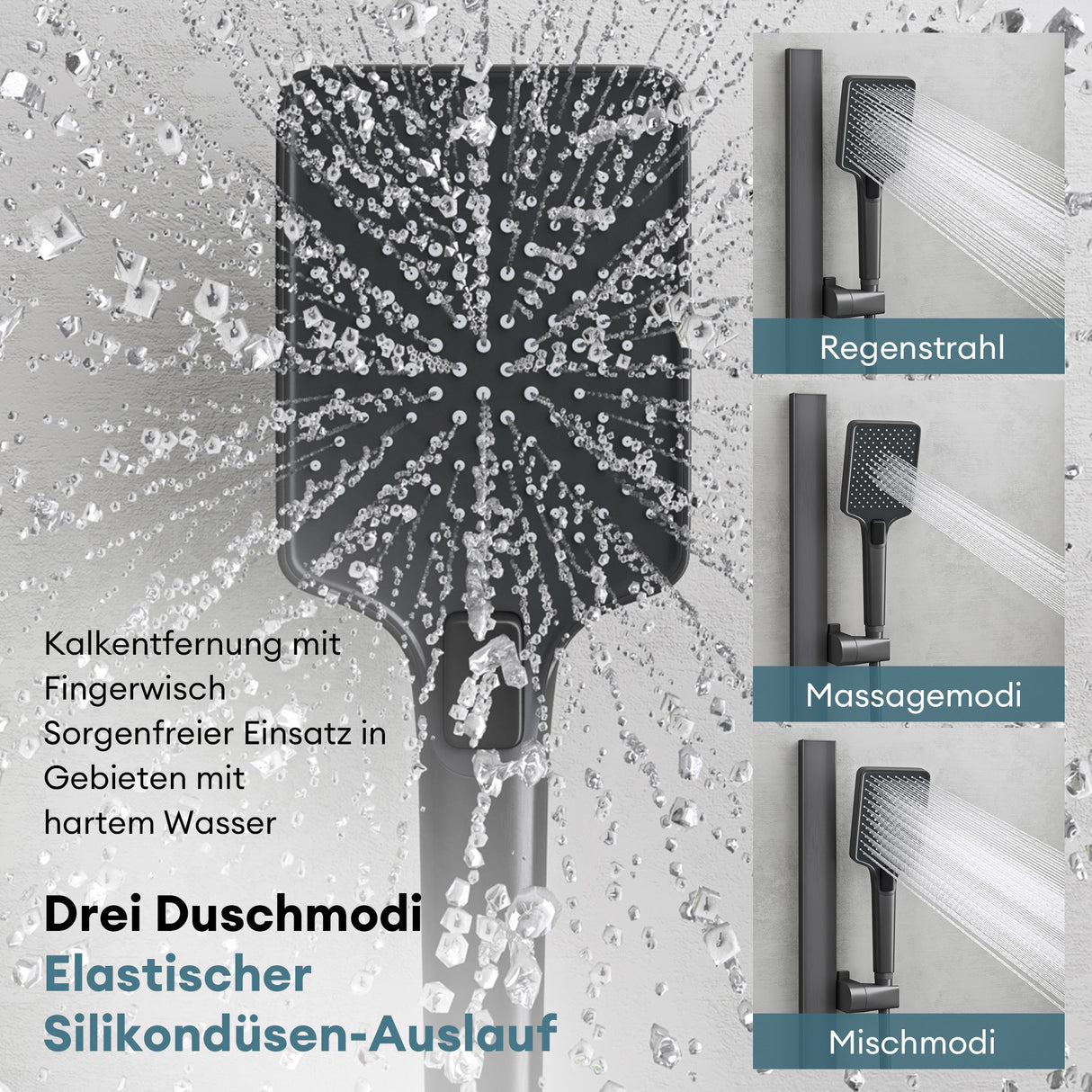 glasvilla Duschsystem mit Regendusche Duschkopf 3 Strahlarten höhenverstellbar Duschbrause mit Unterauslauf aus Aluminium Duschsystem10