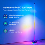 glasvilla Stehlampe Wohnzimmer Dimmbar, RGBICWW Stehlampe mit reinem Warmweiß & 16 Millionen Farben, App & Fernbedienung, Musik-Sync, 270° Licht, Timer, für Schlafzimmer Gaming, Lineora-01