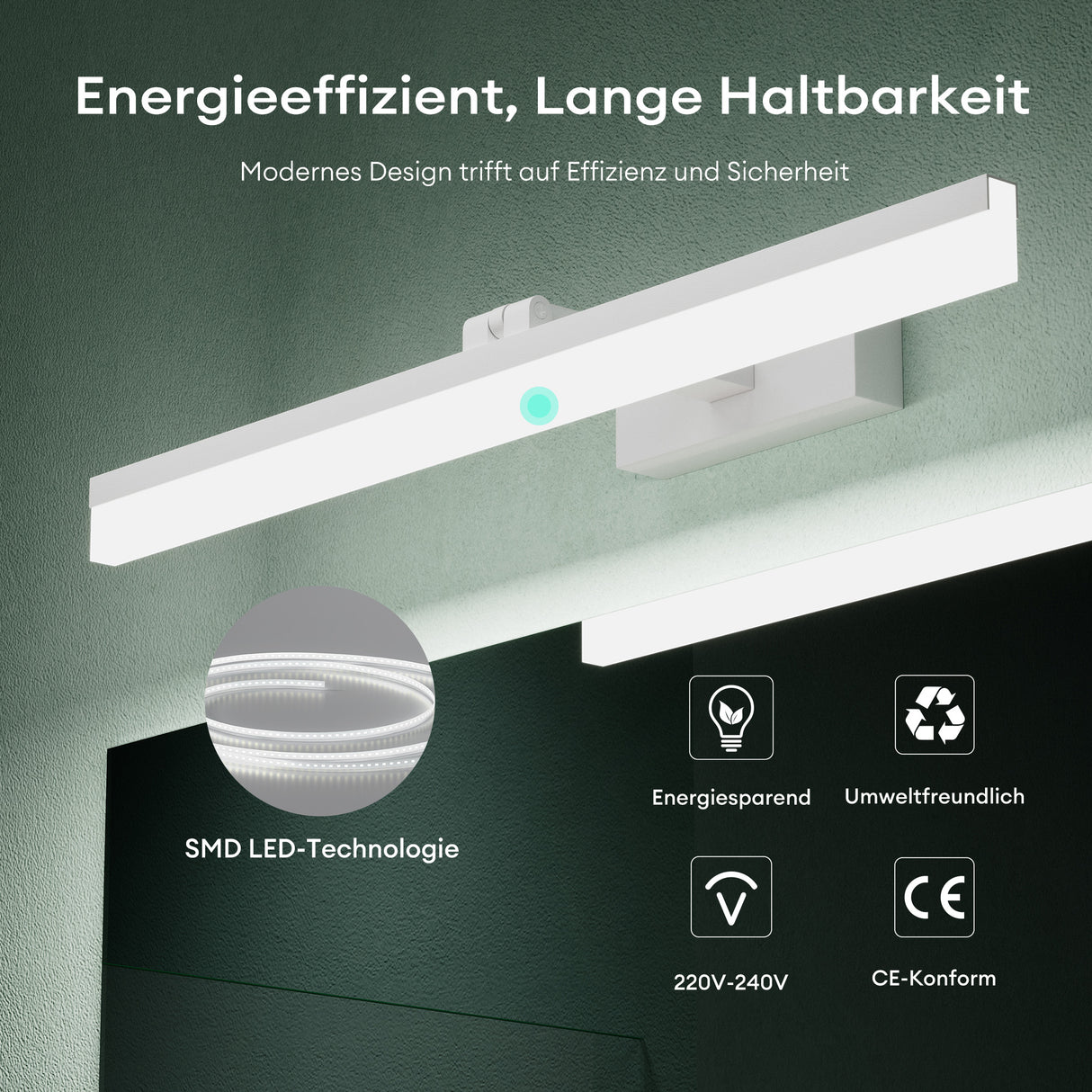 lámpara de espejo LED de 40 cm para baño | lámpara de espejo, 6000K lámpara de baño | giratoria 180° 9W Luxaris