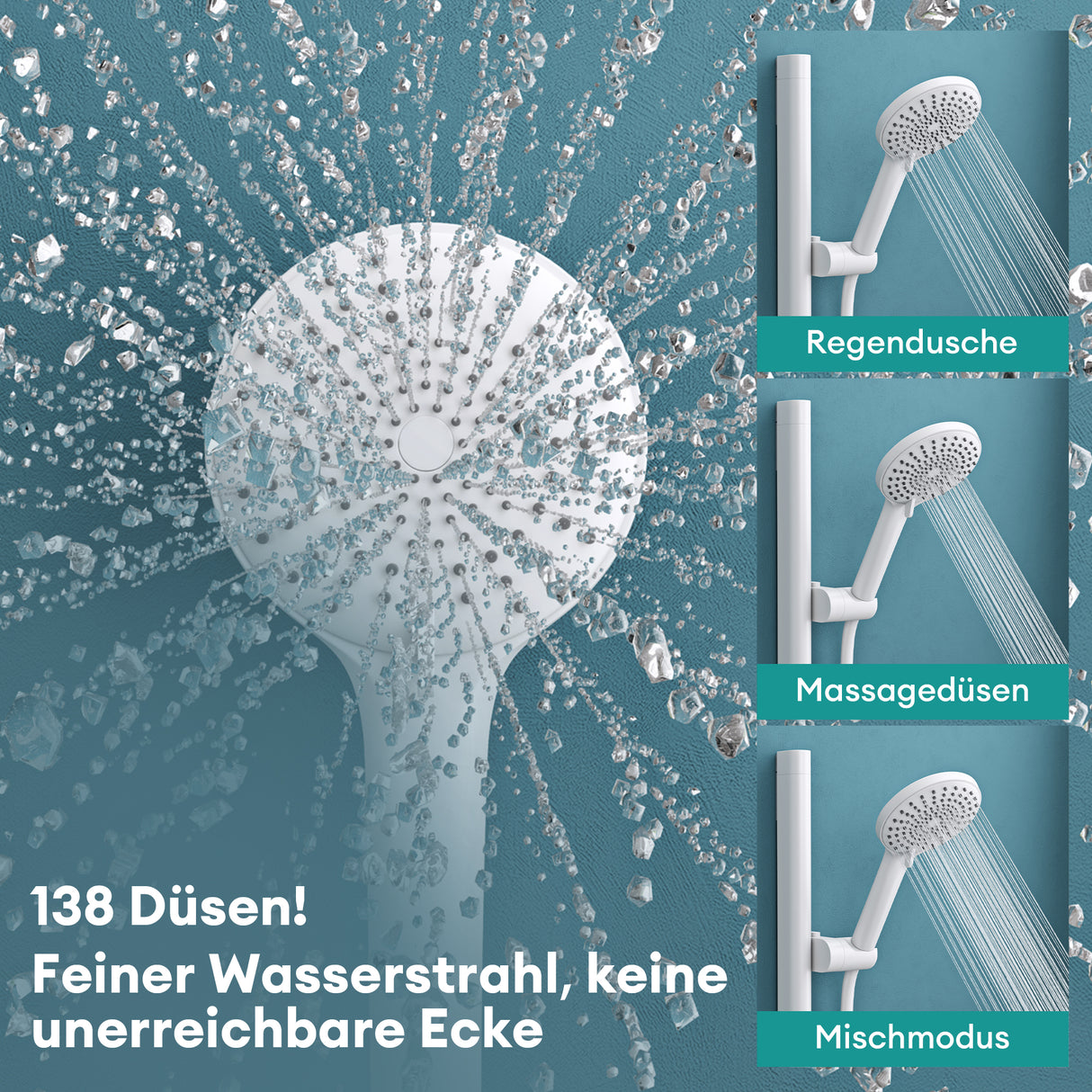 Système de douche Glasvilla avec thermostat, kit de robinetterie complet avec verrouillage de sécurité, 3 jets, pommeau de douche réglable en hauteur avec bec inférieur en laiton, système de douche 9