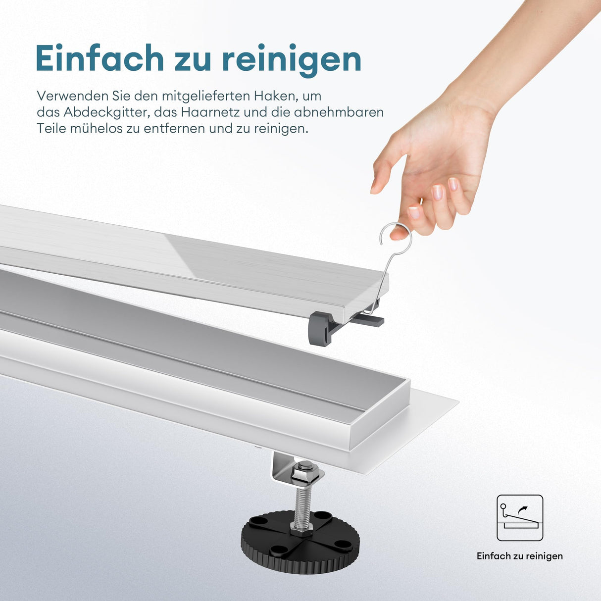 Bonde de douche Glasvilla en acier inoxydable | Kit de siphon complet pour salle de bain | Carrelable, débit de 35 l/min | Filtre à cheveux KE110