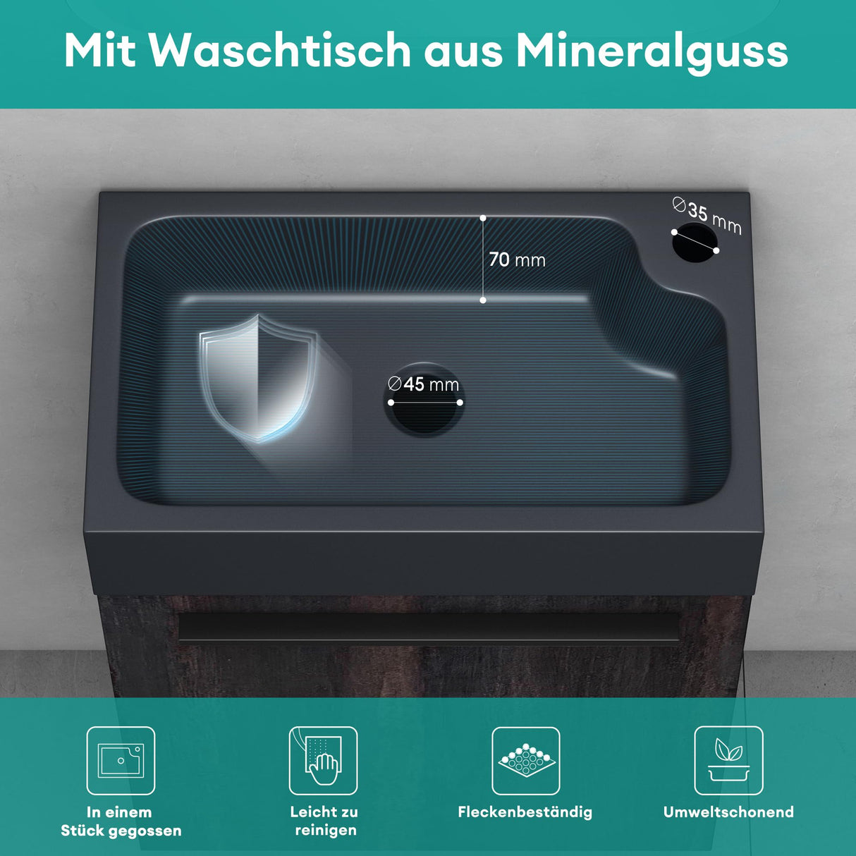 glasvilla Ensemble de Meubles de Salle de Bain avec Meuble Sous-Vasque Lavabo Anthracite Mat et Miroir de Salle de Bain LED 46x26x63 cm Pisa