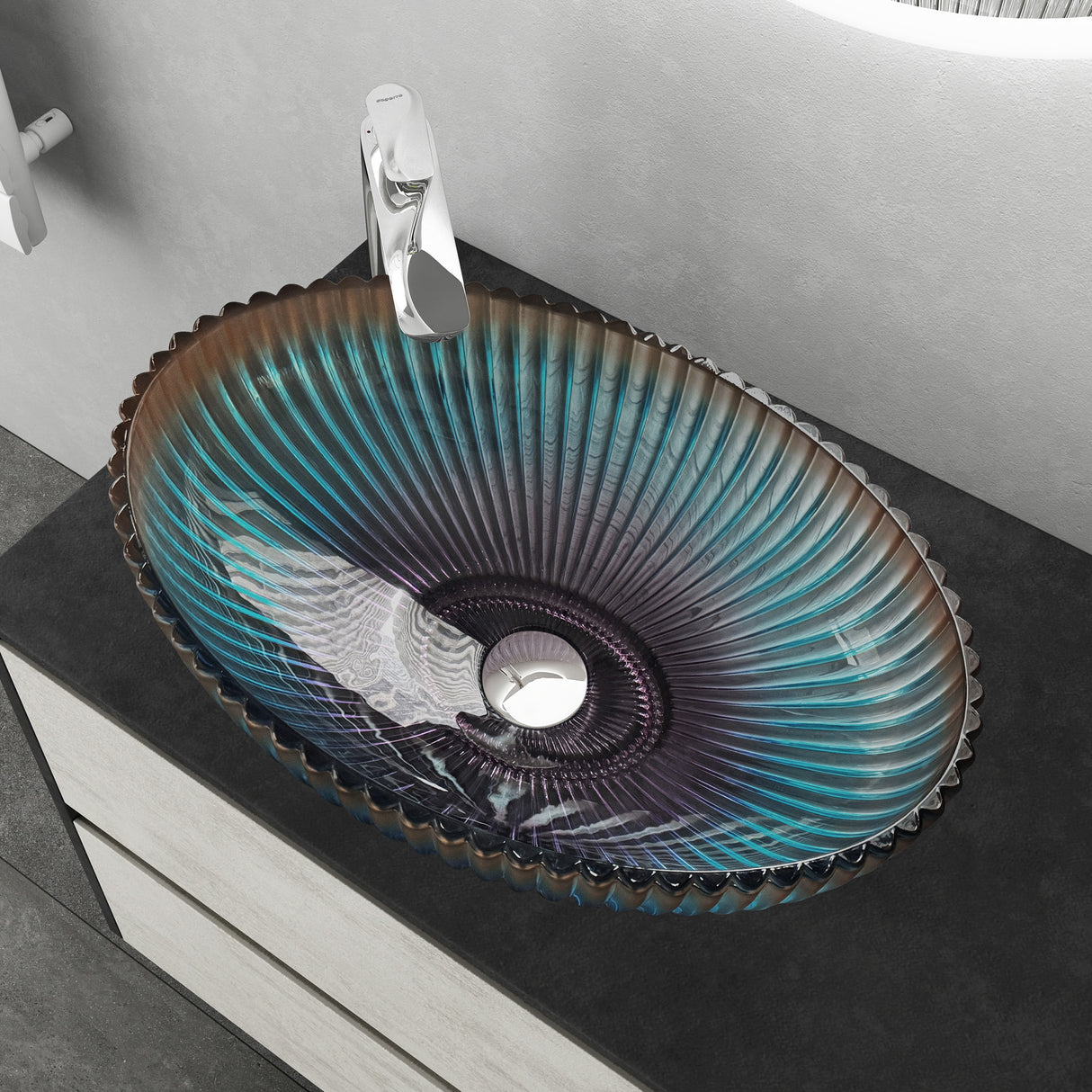 lavabo Glasvilla en verre, vasque à poser, lavabo ovale