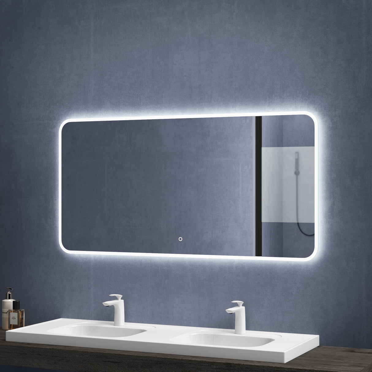 glasvilla Miroir Mural de Salle de Bain Miroir de Salle de Bain LED avec Interrupteur Tactile Antibuée Couche Antibuée