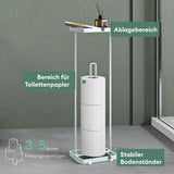 glasvilla Toilettenpapierhalter stehend mit Ablage Klorollenhalter Klopapierhalter freistehend WC Rollenhalter Toilettenständer 16x12x52cm Reglo-04