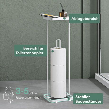 Porte-papier toilette sur pied Glasvilla avec étagère, support pour rouleau de papier toilette, 16 x 12 x 52 cm, Reglo-04