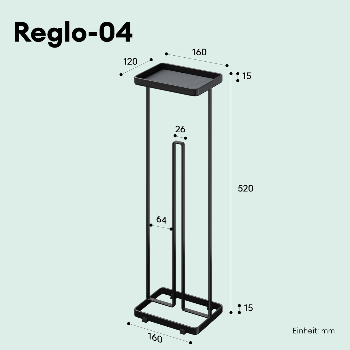 glasvilla Toilettenpapierhalter stehend mit Ablage Klorollenhalter Klopapierhalter freistehend WC Rollenhalter Toilettenständer 16x12x52cm Reglo-04