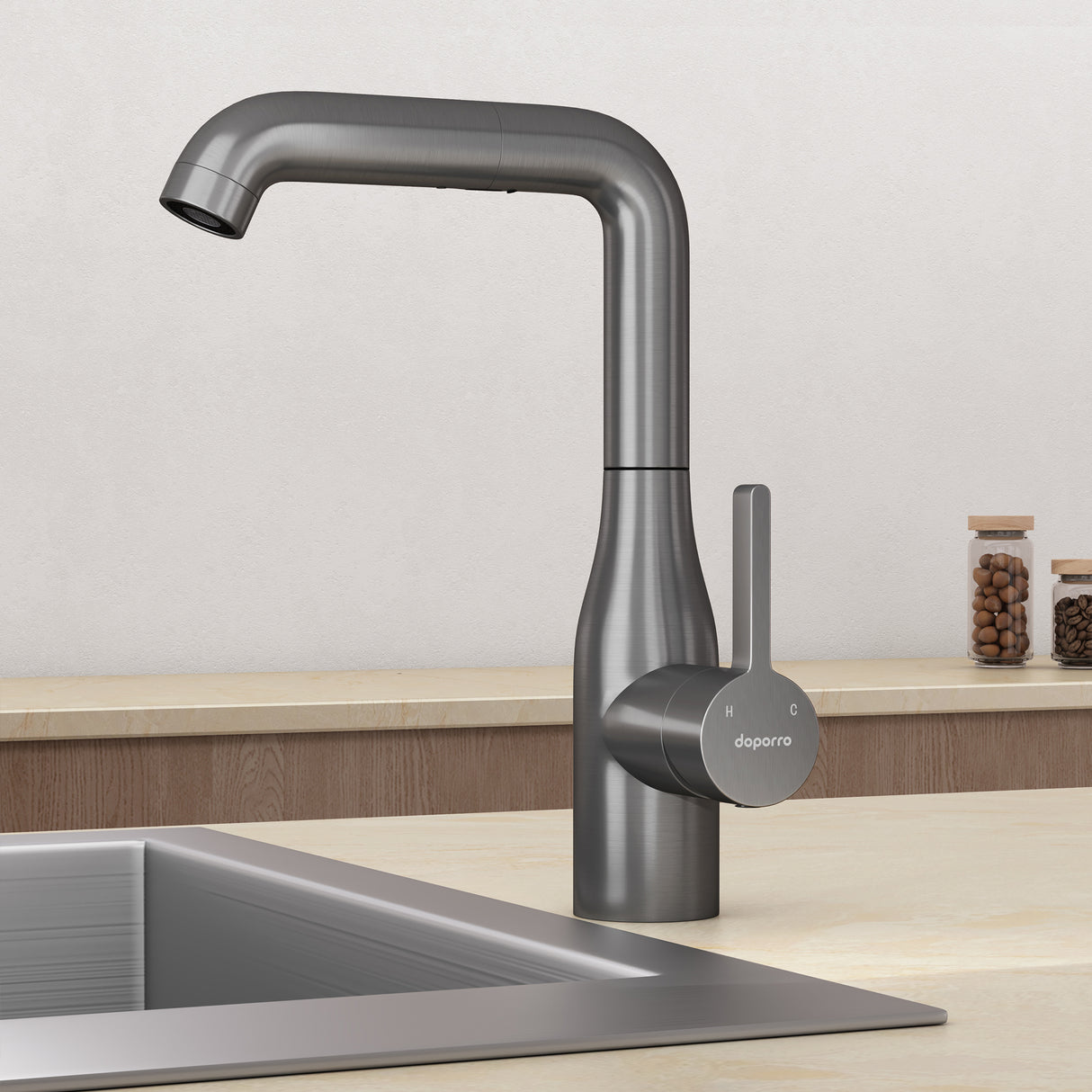 glasvilla Wasserhahn Küche Küchenarmatur mit Brause Ausziehbar, Küchenwasserhahn 360°Schwenkbar, Mischbatterie Spültischarmatur aus Edelstahl Turnix-04