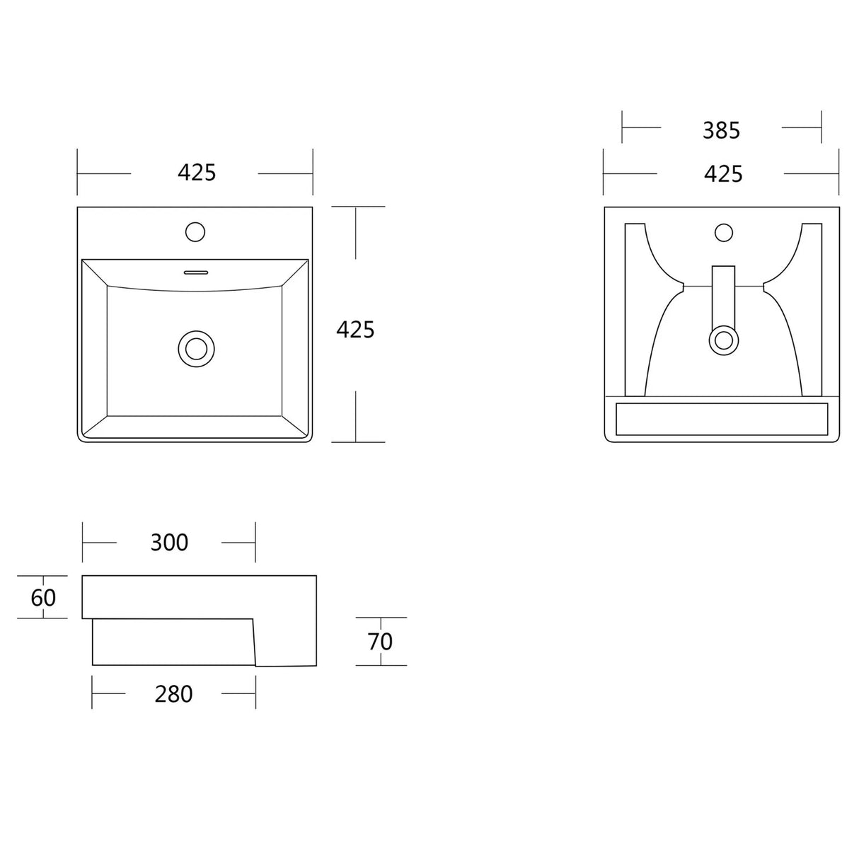 Lavabo à poser Glasvilla, lavabo rectangulaire en céramique, 1 trou de robinetterie, blanc, Bruxelles 702
