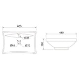 glasvilla lavabo de encimera lavabo colgante BTH: 60x44x18cm blanco de cerámica con recubrimiento nano Bruselas709