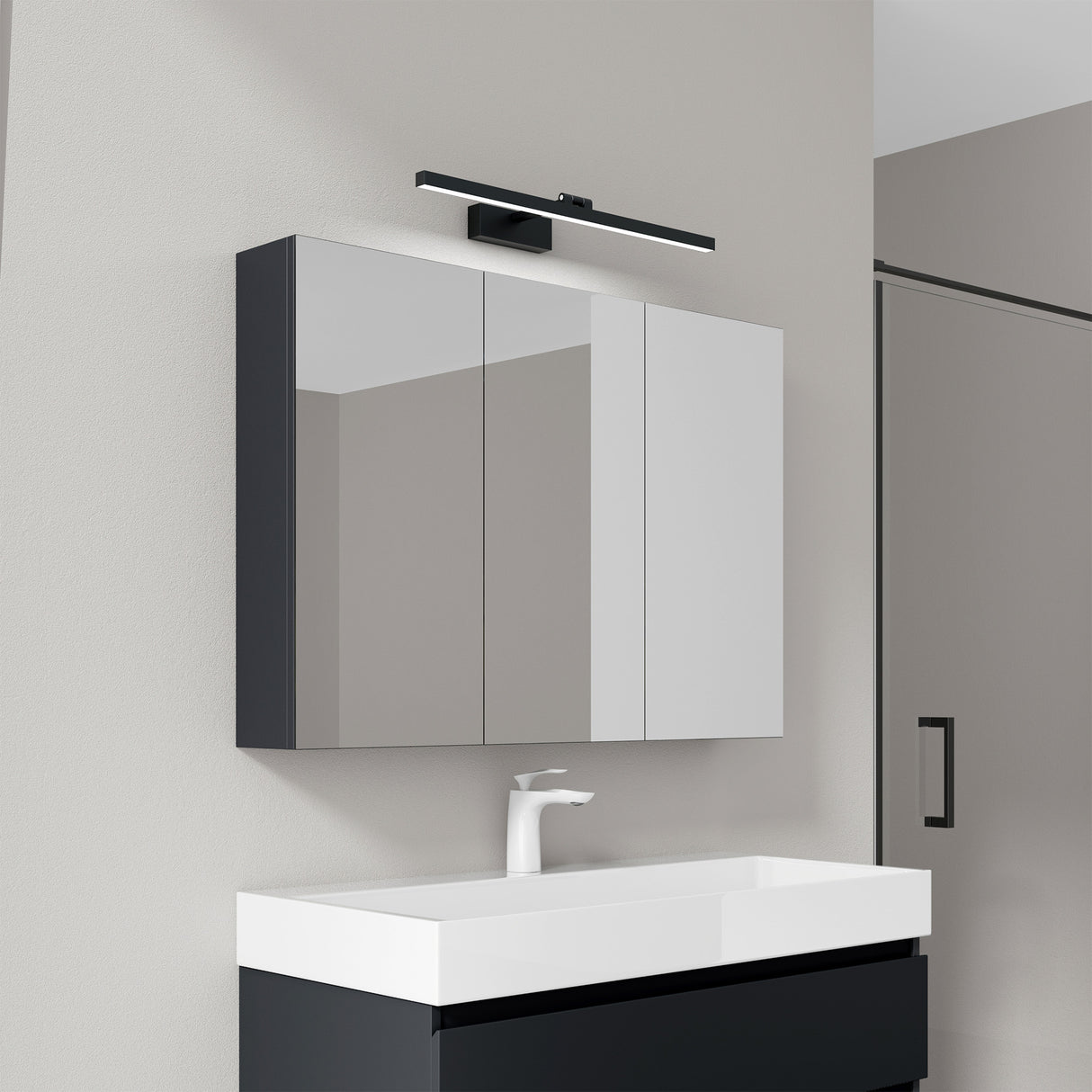 Armoire de toilette Glasvilla avec miroir et lampe intégrée, meuble de salle de bain, éclairage miroir, lampe de salle de bain LED rotative à 180°, d'une beauté rayonnante