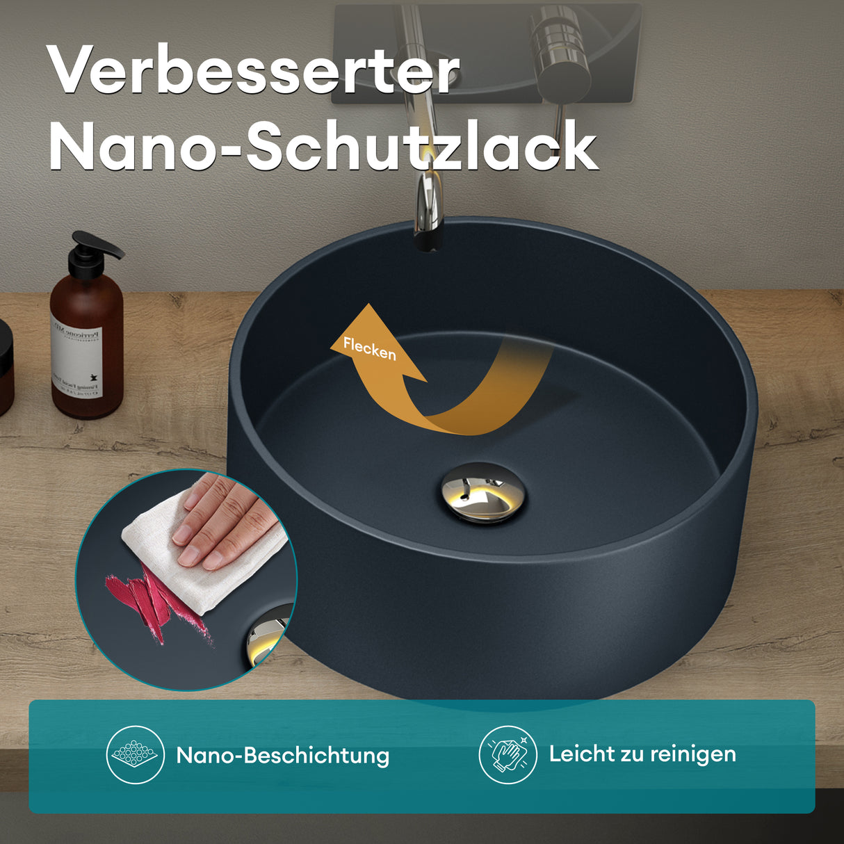 Vasque ronde Glasvilla 40x40x15cm Col804 à poser, sans trou de robinetterie ni trop-plein