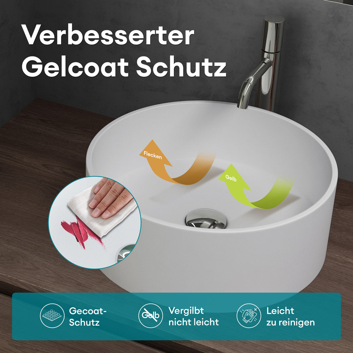 Vasque ronde Glasvilla 40x40x15cm Col804 à poser, sans trou de robinetterie ni trop-plein