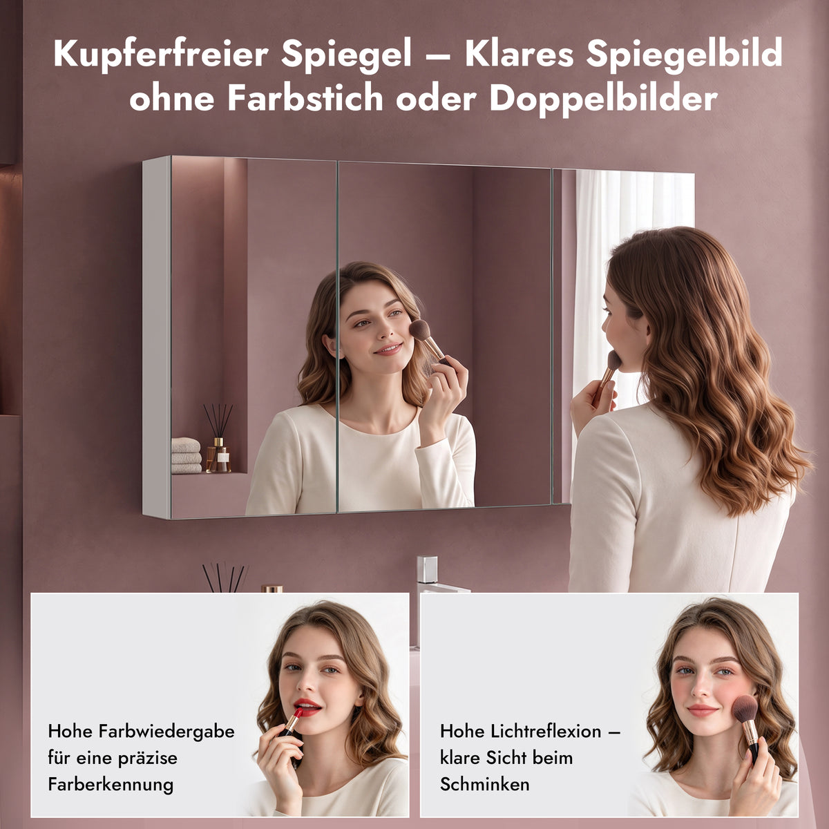 Glasvilla Armario Espejo de Baño con Puertas Sin Marco y Estantes Ajustables – Spiegelschrank 02