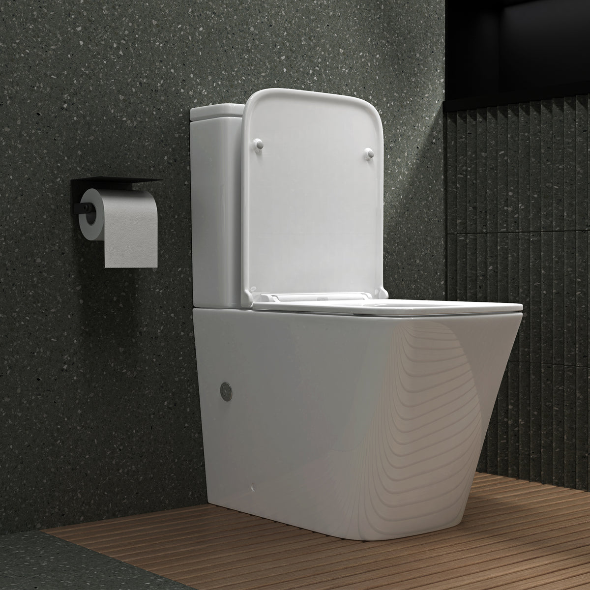 glasvilla Stand WC mit Spülkasten spülrandloses-WC bodenstehende-Toilette aus Keramik, weiß/matt schwarz  36x63x82cm, mit Absenkautomatik inkl. Spülkasten, Stand112T