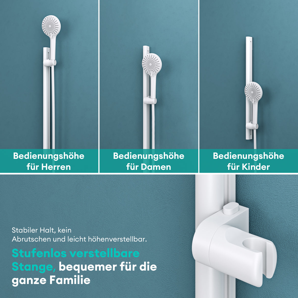 Système de douche Glasvilla avec thermostat, kit de robinetterie complet avec verrouillage de sécurité, 3 jets, pommeau de douche réglable en hauteur avec bec inférieur en laiton, système de douche 9