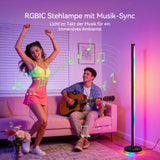 glasvilla Stehlampe Wohnzimmer Dimmbar, RGBICWW Stehlampe mit reinem Warmweiß & 16 Millionen Farben, App & Fernbedienung, Musik-Sync, 270° Licht, Timer, für Schlafzimmer Gaming, Lineora-01