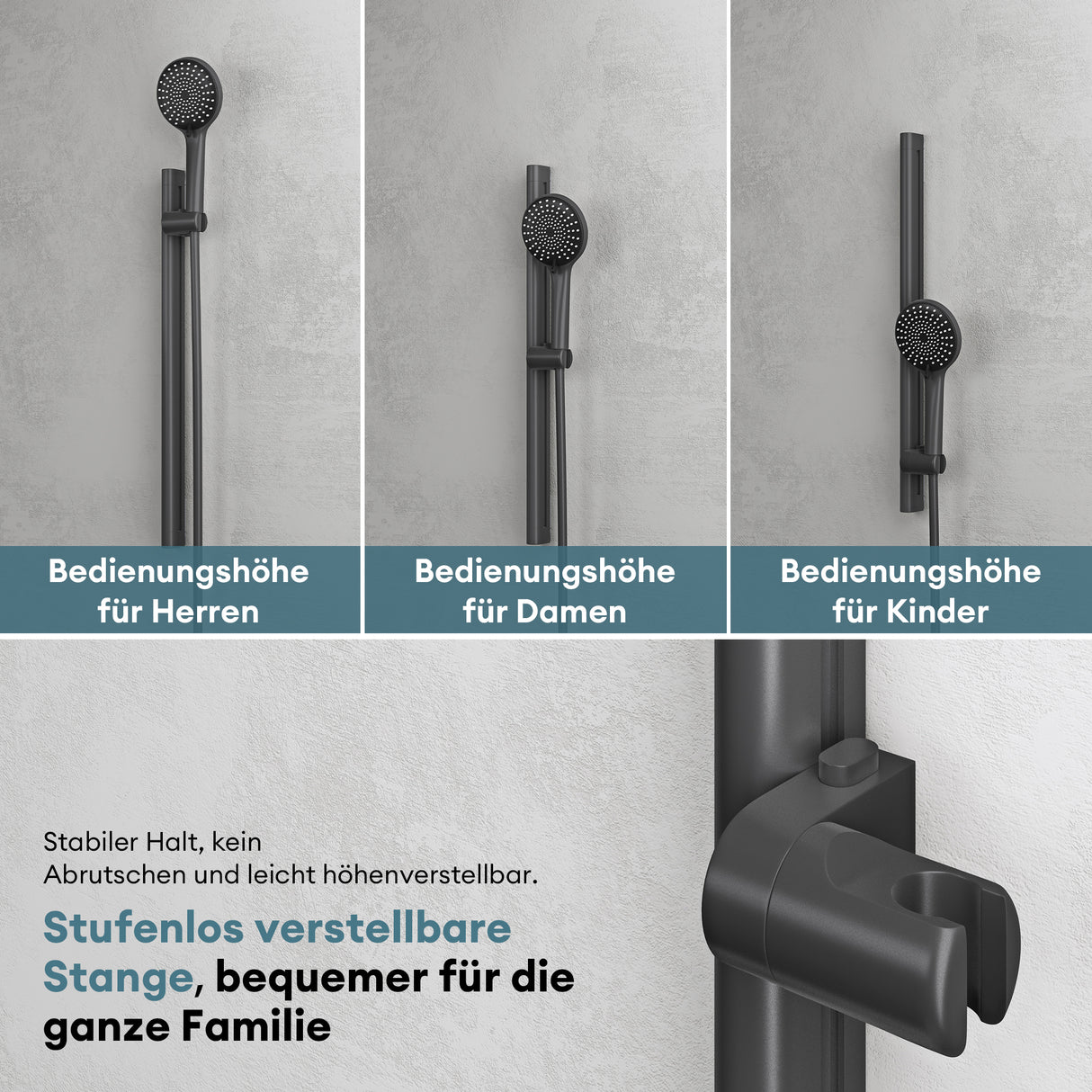 Système de douche Glasvilla avec thermostat, kit de robinetterie complet avec verrouillage de sécurité, 3 jets, pommeau de douche réglable en hauteur avec bec inférieur en laiton, système de douche 9