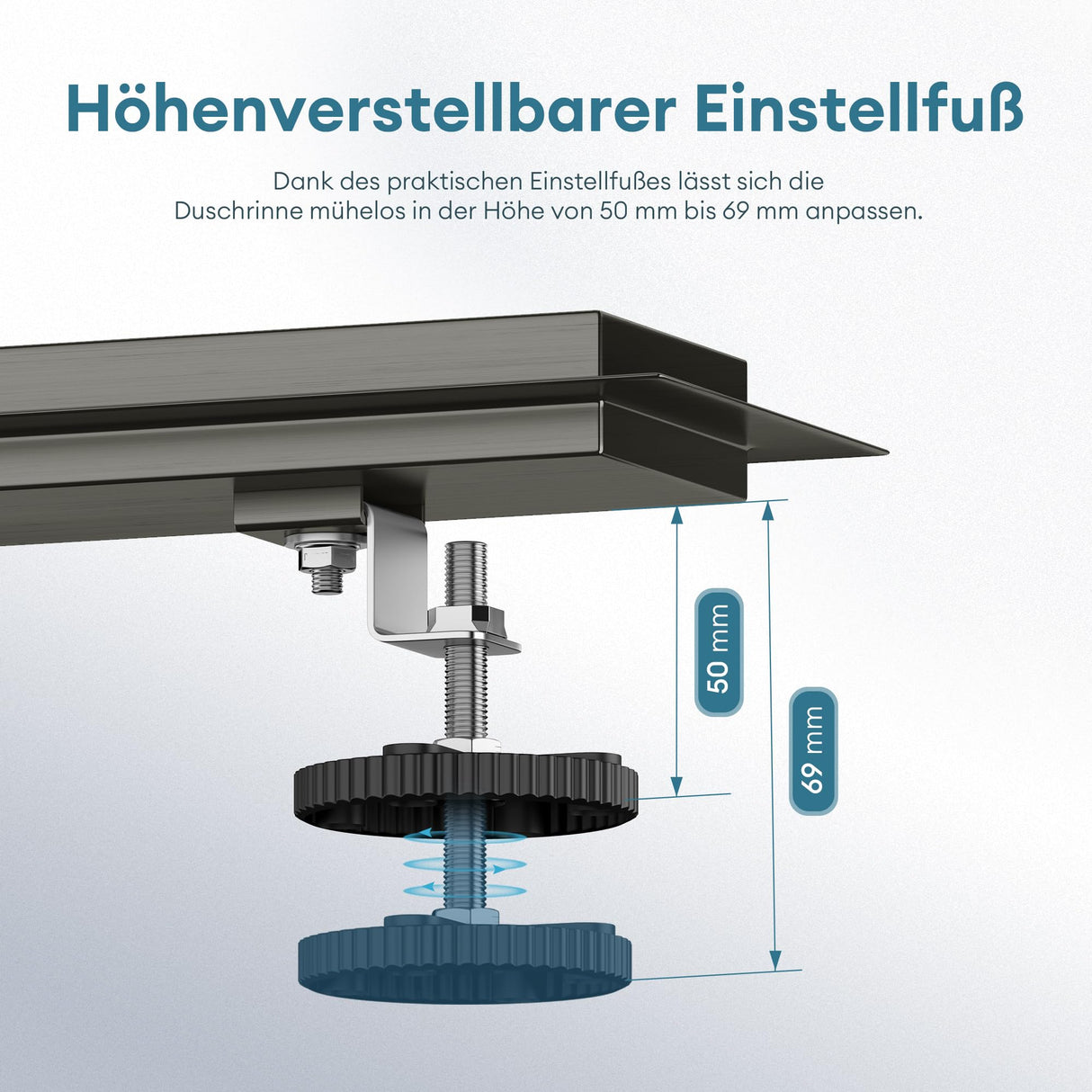 Bonde de douche Glasvilla en acier inoxydable | Kit de siphon complet pour salle de bain | Carrelable, débit de 35 l/min | Filtre à cheveux KE110