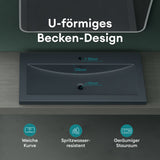 Lavabo Glasvilla, vasque encastrée, meuble-lavabo, en fonte minérale, rectangulaire, 1 trou de robinetterie, avec trop-plein, Col01