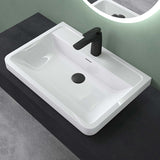 Lavabo Glasvilla, lavabo encastré, vasque rectangulaire en matériau minéral moulé avec trop-plein, Col8
