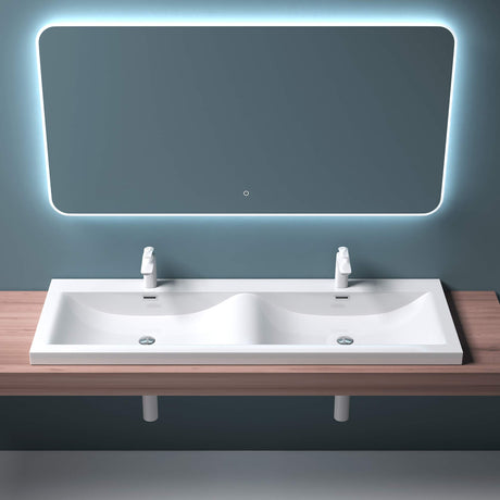 glasvilla lavabo de encastre lavabo 2 tinas mineral de resina rectangular 2 orificios para grifos función de desbordamiento Col03