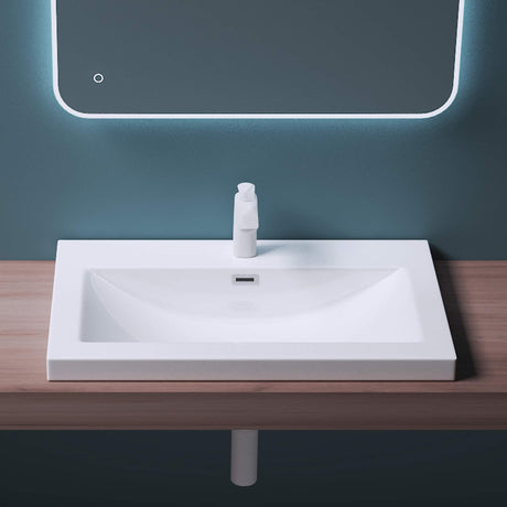 glasvilla lavabo lavabo empotrado cuenco de lavabo mueble de lavabo mineral rectangular 1 orificio para grifo función de desbordamiento Col01