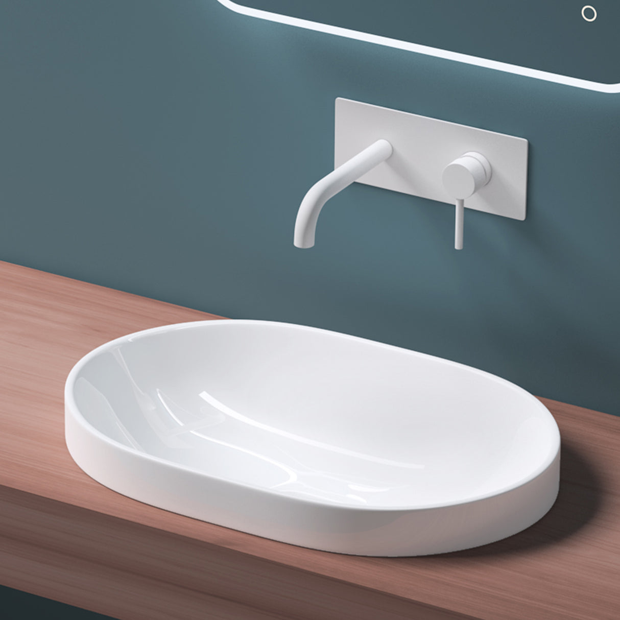 Lavabo Glasvilla, lavabo encastré, blanc Bruxelles 5006A, en céramique avec nano-revêtement
