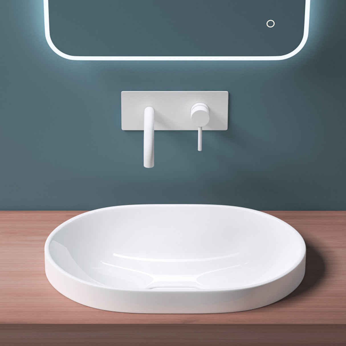 Lavabo Glasvilla, lavabo encastré, blanc Bruxelles 5006A, en céramique avec nano-revêtement