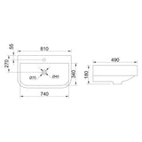 Lavabo à poser Glasvilla, Lavabo mural Brussels5021, L x P x H : 81 x 49 x 18 cm, Céramique blanche avec nano-revêtement