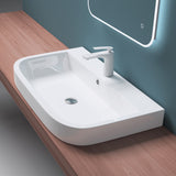 Lavabo à poser Glasvilla, Lavabo mural Brussels5021, L x P x H : 81 x 49 x 18 cm, Céramique blanche avec nano-revêtement